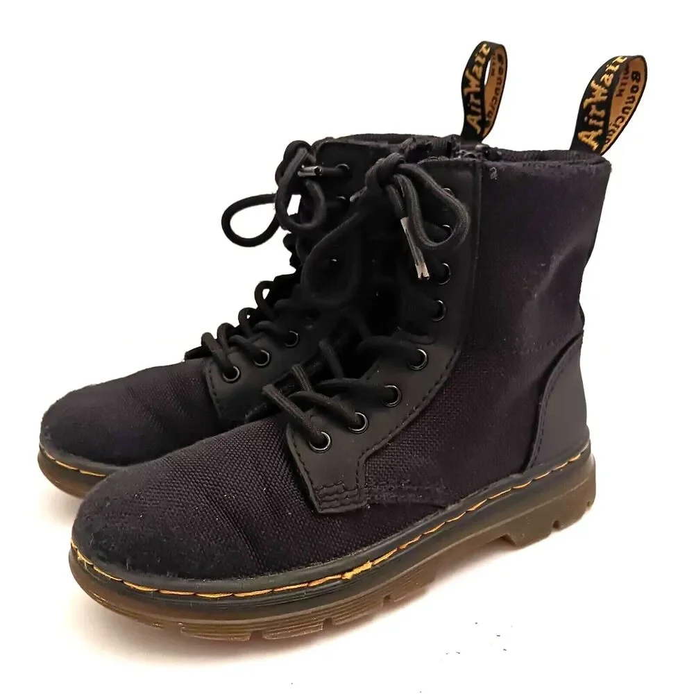 Dr Martens Combs Air Wair Combat Boot Blk Tough Poly Kids US 13 Lace Up Side Zip